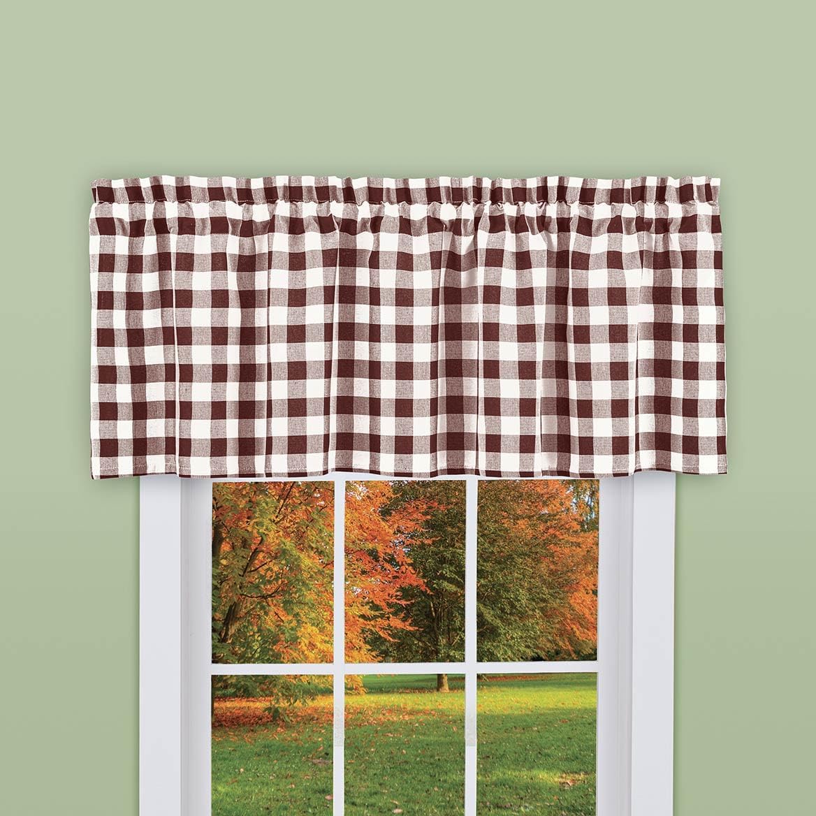 SPN.Home Buffalo Check Window Valance, Chocolate, 15 x 52 Inch, Single Panel