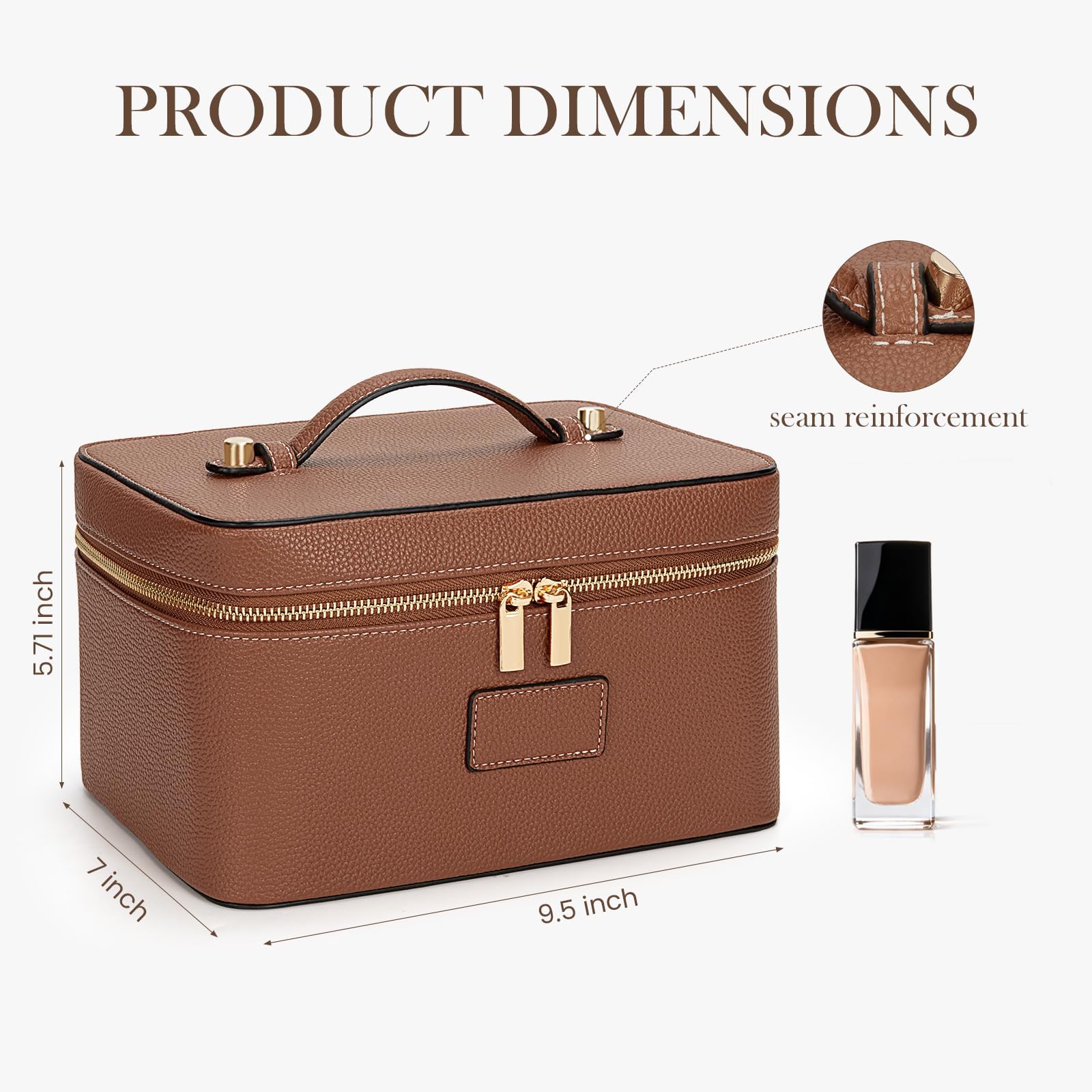 Trousse de maquillage en cuir pour femme - Grande trousse de toilette de voyage étanche avec organiseur de qualité supérieure, jaune, Trousse de beauté