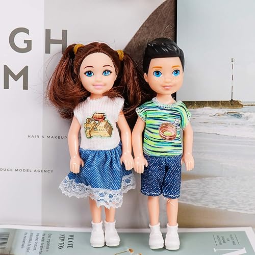 Vista 32 de ONEST 10 juegos de mini muñecas de 5 pulgadas con ropa de muñeca, trajes de fiesta para niños, accesorios para muñecas