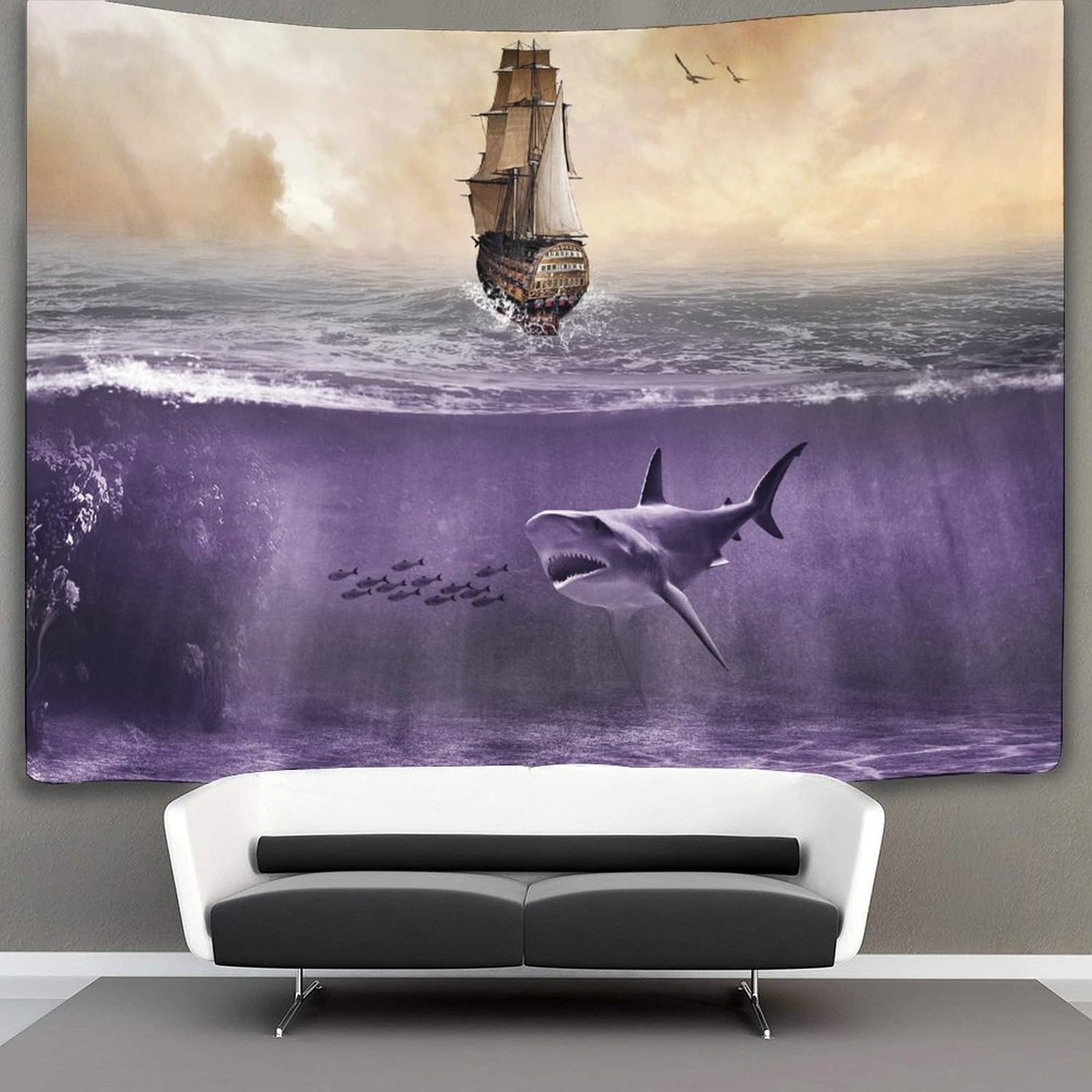 kaiyun Shark Tapestry,Animal Art Wall Hanging Decoration for Living Room Bedroom & Dorm 130cmx150cm