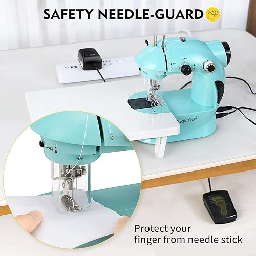 Miniatura 4 de Magicfly Mini máquina de coser con mesa de extensión, máquina de coser portátil de doble velocidad para principiantes con luz, kit de costura