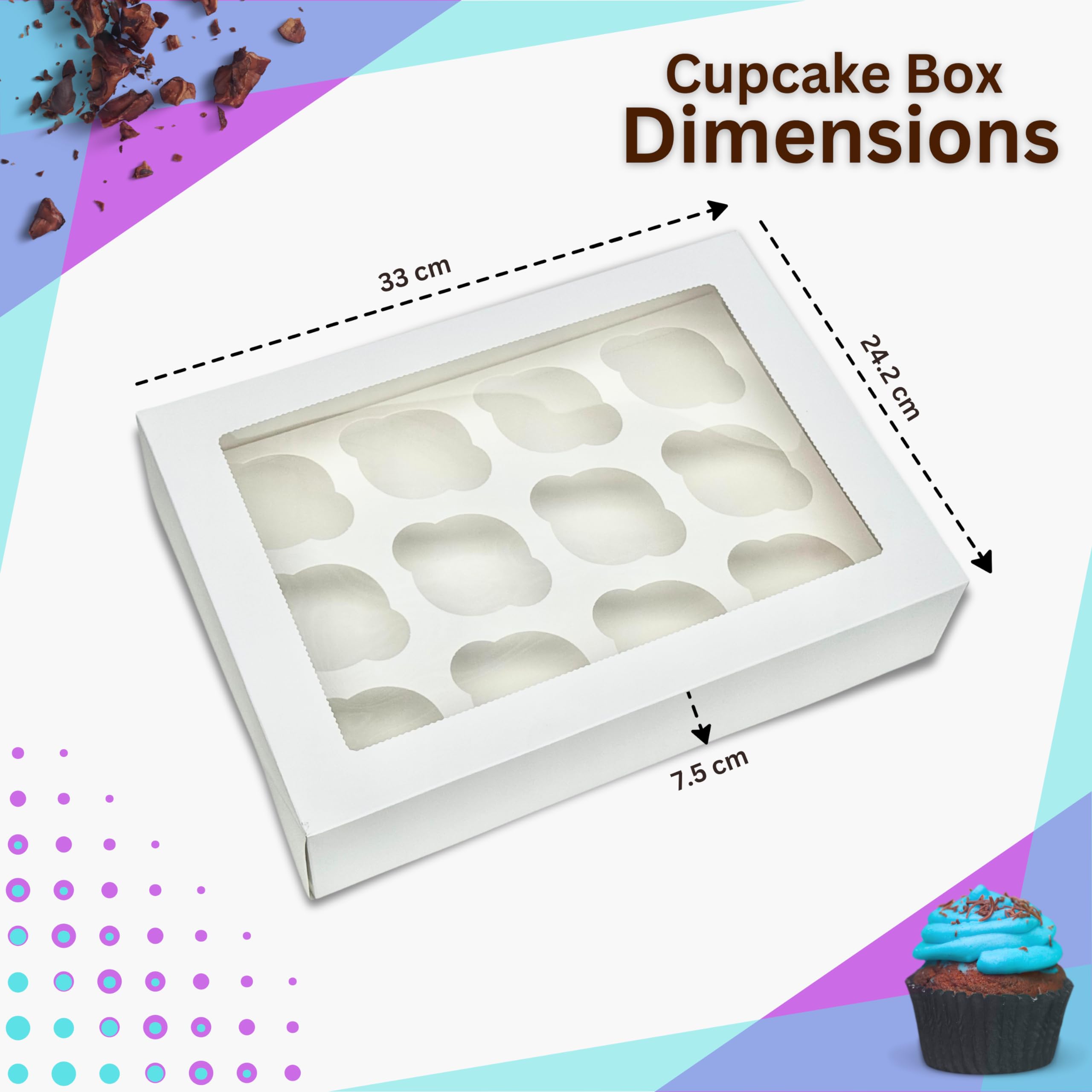 PACK N TRADE - 25 cajas para cupcakes de 12 agujeros, inserciones extraíbles, cajas de pastel profundas para cupcakes, cajas blancas para tartas (33 x 24,2 x 7,5 cm) con ventana transparente, ideal