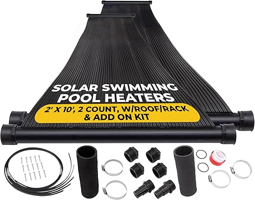 SunQuest Paneles solares para calentador de piscina, 2 colectores (2 pies x 10 pies) con techoestante y kit de complemento, calentador de agua solar