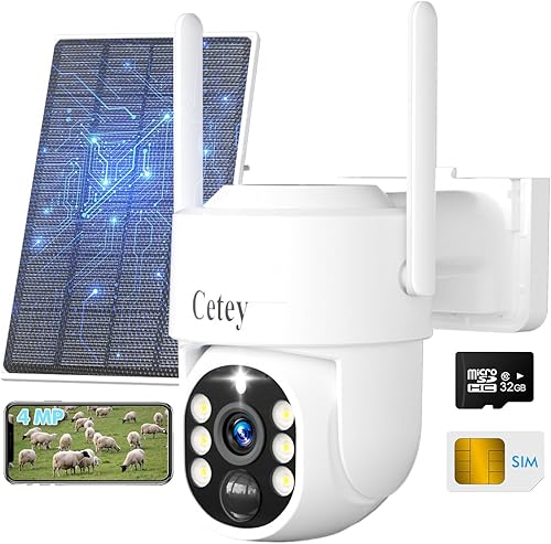 Cámara de seguridad celular inalámbrica 4G LTE para exteriores, sin WiFi con energía solar para granjas, ranchos, vigilancia de fincas, visión