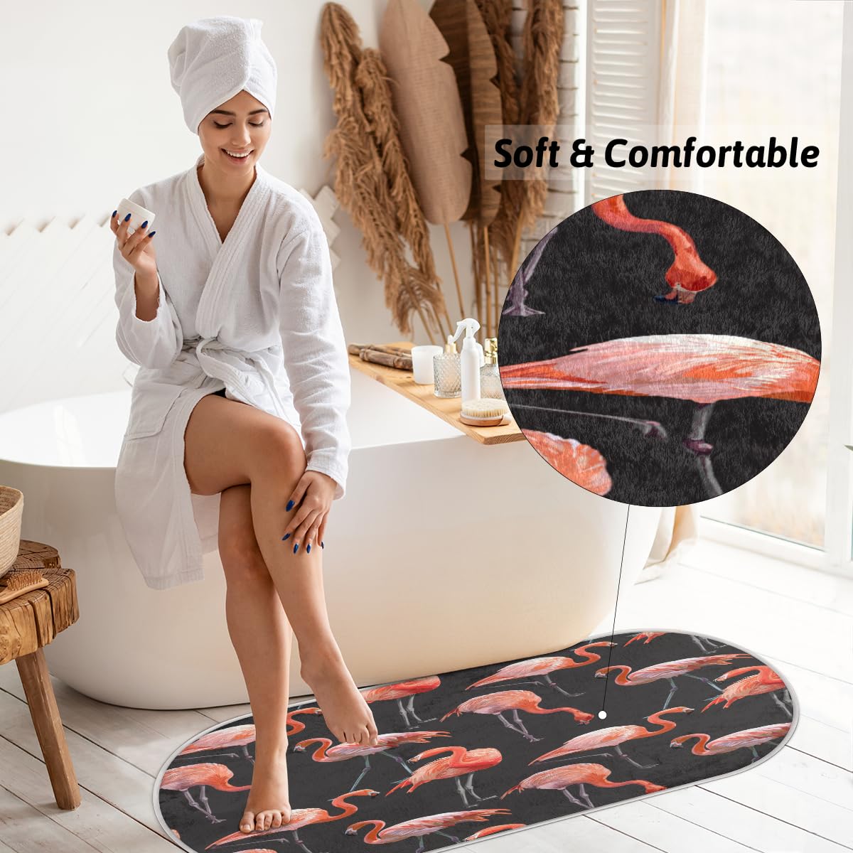 TropicalLife Dywan z flamingiem 50 x 120 cm, flaming długie włosy pogrubione dywaniki do pokoju kuchni domu łazienki wewnątrz antypoślizgowa mata podłogowa dywaniki