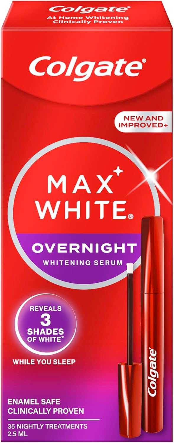 Colgate Max White Sérum Blanqueador Nocturno (2,5ml) | Blanqueador de Dientes en Casa | Revela 3 Tonos de Blanco* mientras Duermes | Aplicador Nuevo y...