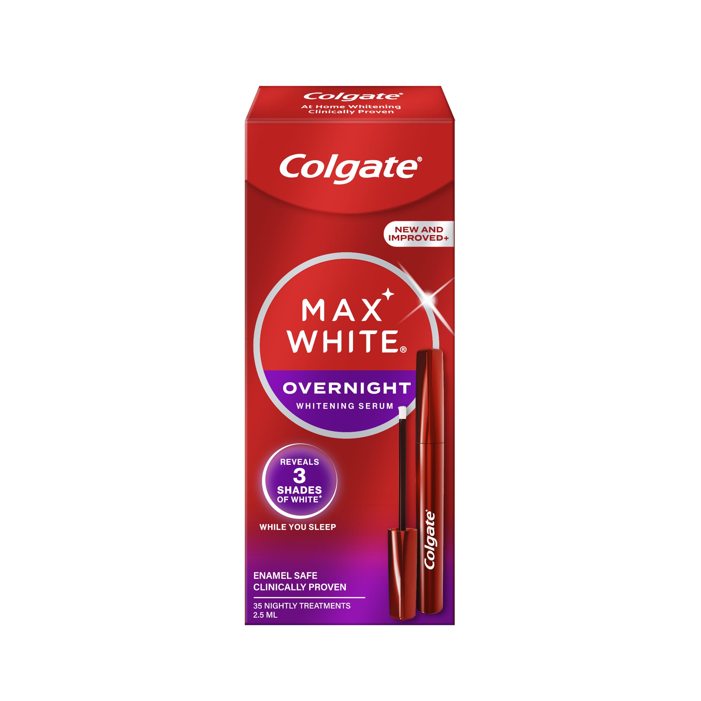 Colgate Max White Sérum Blanqueador Nocturno (2,5ml) | Blanqueador de Dientes en Casa | Revela 3 Tonos de Blanco* mientras Duermes | Aplicador Nuevo y Mejorado | Seguro para el Esmalte