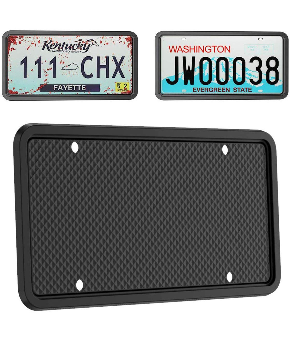 Portatarga in silicone, cornice targa in silicone nero, Telaio per targa auto in silicone nero a prova di sonaglio, Portatarga per auto resistente alle intemperie per targhette anteriori e posteriori