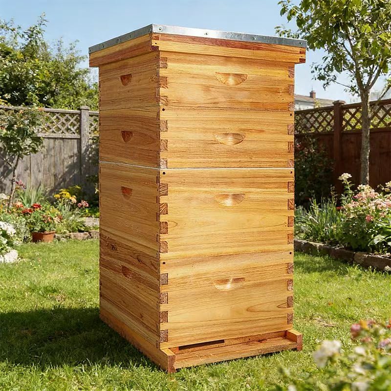 10Frame Langstroth Beehive, Wax-Coated with 100% Beeswax (2 Deep Box & 2 Medium Super No Frames Included) 4-Layer