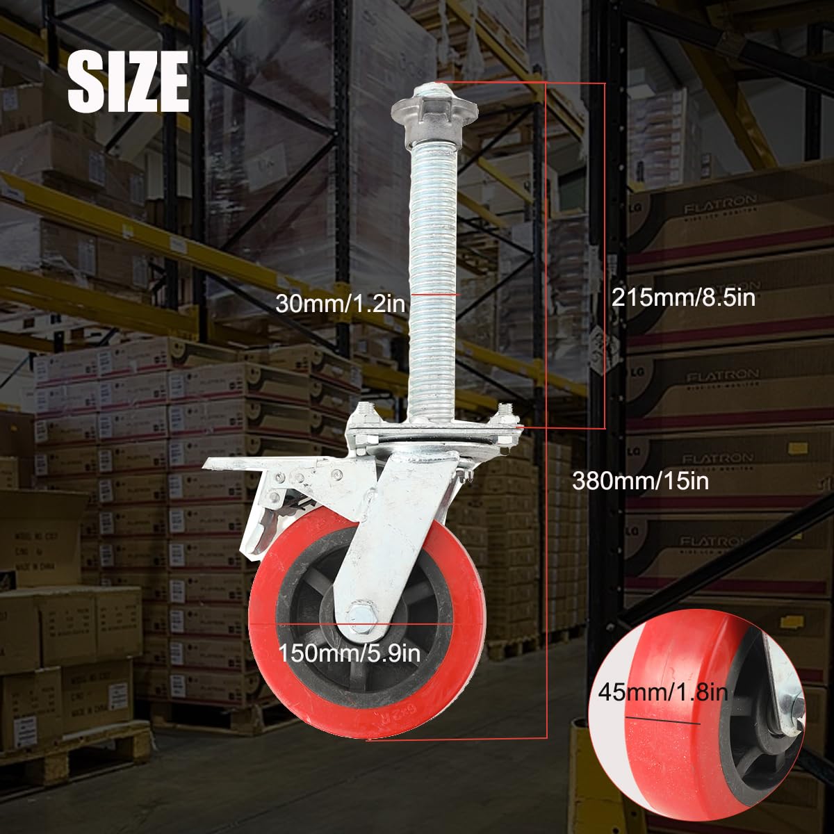 150mm Ruota Girevole per Ponteggi con Freno, Set di 4 Rotelle per Ponteggi di Alta Qualità, Facile da Spostare e Silenzioso Ruote Girevoli, Capacità 500kg per Uso Industriale