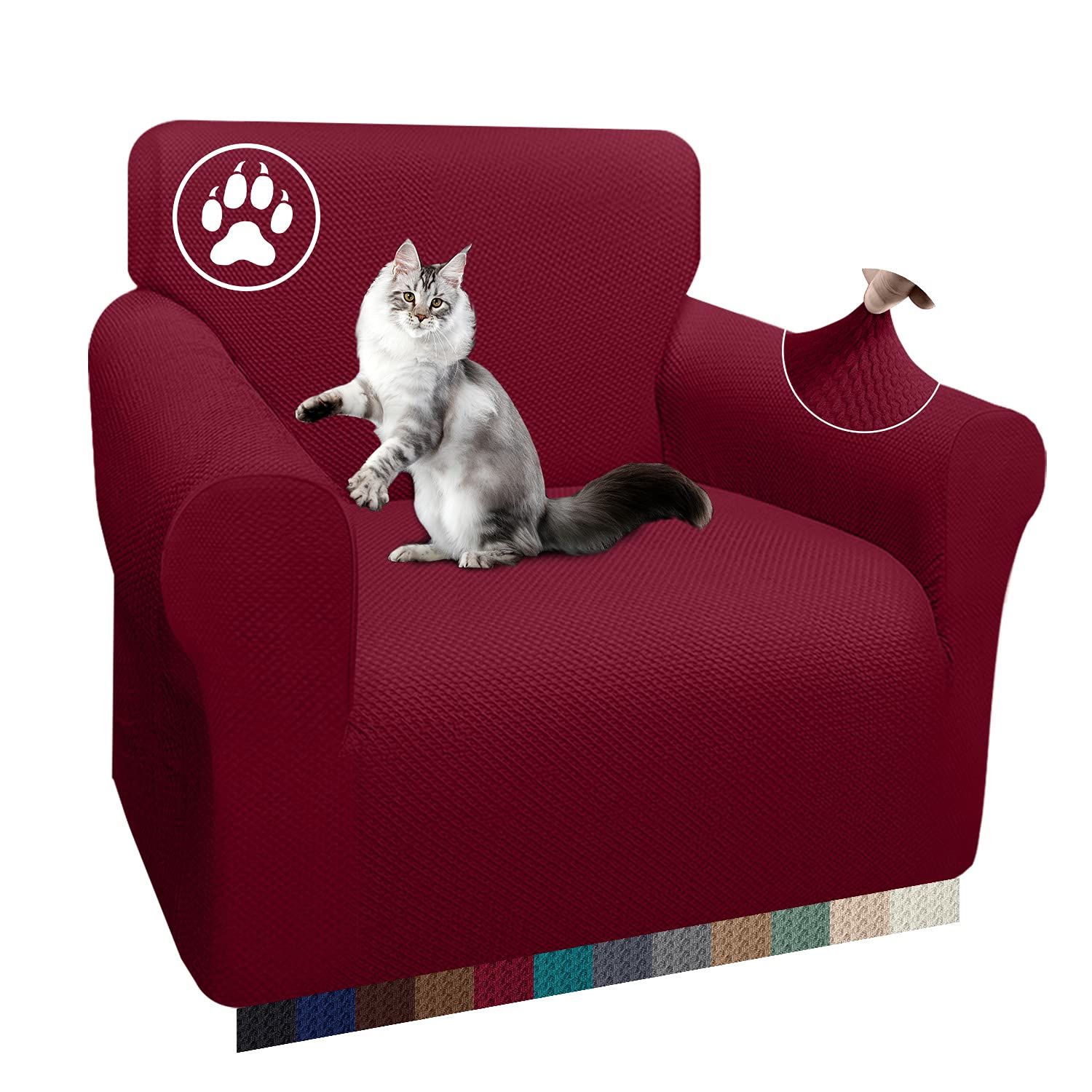 Earnmore 1 Piece Thick Sofa Cover Unique Pattern Sofa Cover for 1 Seater Stretch Non-Slip Sofa Cover for Living Room (1 Seater, Wine Red)