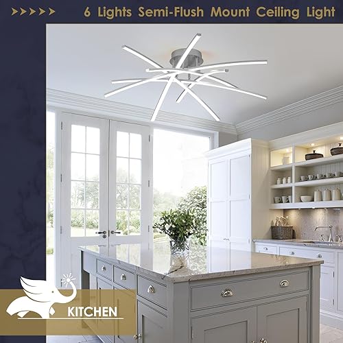 Miniatura 8 de Lámpara de techo semiempotrada, lámpara LED regulable de 32.8 pulgadas, moderna lámpara de techo regulable con control remoto de 6 luces para sala