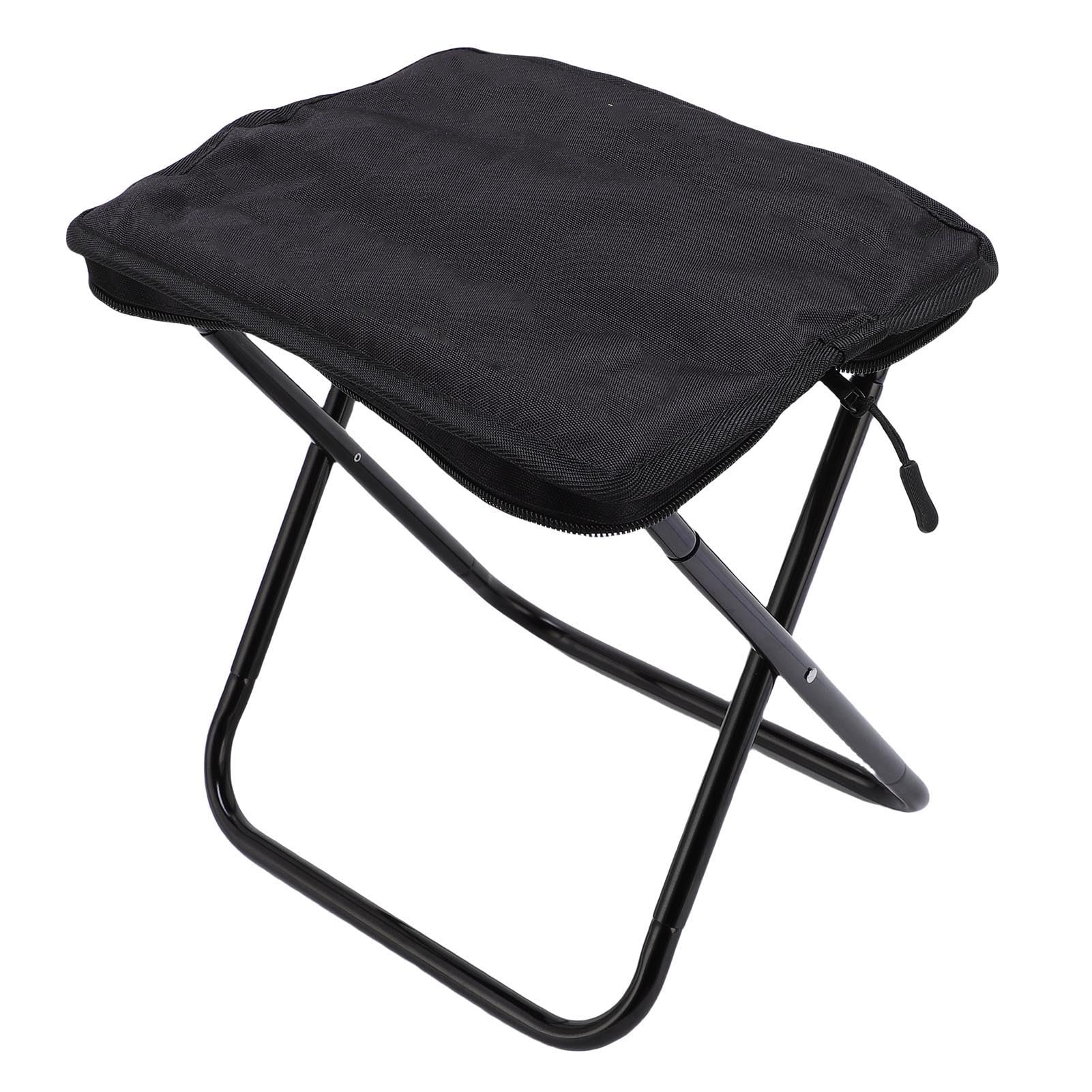 Camping Tabouret Léger en Aluminium Cadre Pliant Tabouret De Stockage Intégré Voyage Randonnée Pêche Plage Noir
