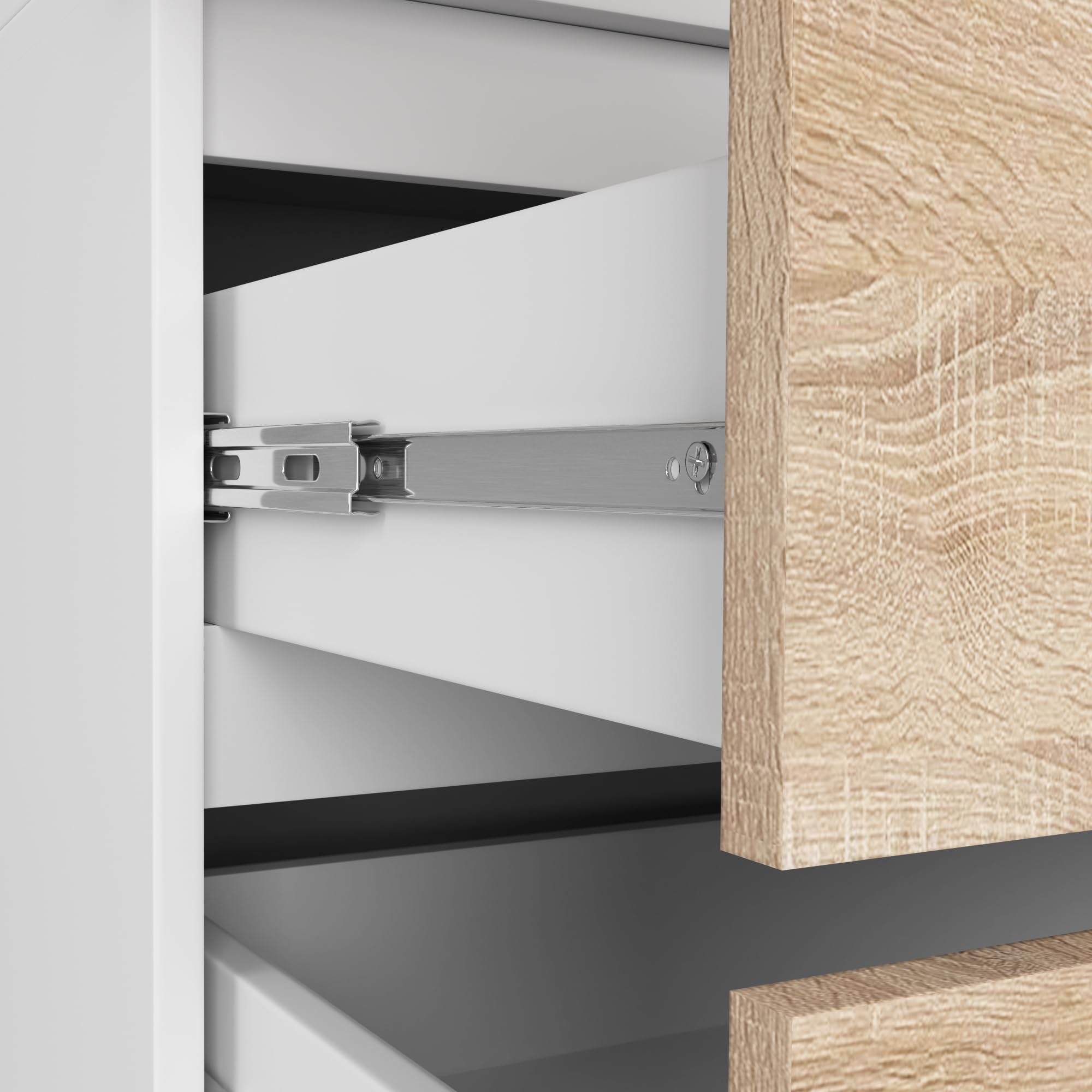 Armoire 2 Portes Avec 2 Tiroirs Et Étagères - L90 X H180 X P51 Cm - Stratifié Blanc - Rangement Chambre