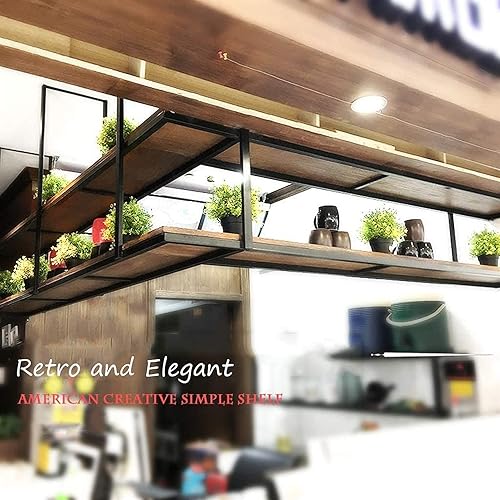 Miniatura 4 de Wall Shelves Industrial Retro Ceiling Floating Shelves, Iron Solid Wood Flower Stand Hanging Storage Rack, for Display, Books, Storage & Decor,