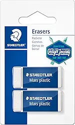 STAEDTLER Borracha Mars 2 Unidades Branca - 52653BK2C - Com luva protetora deslizante, sem látex, para uso técnico e escolar – 65x23x13 mm – Alta performance e desgaste mínimo