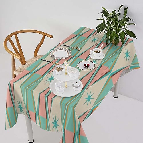 Miniatura 34 de Mantel retro moderno de mediados de siglo, diseño de colores retro de los años 50, resistente al agua, mantel lavable para cocina, comedor, fiesta