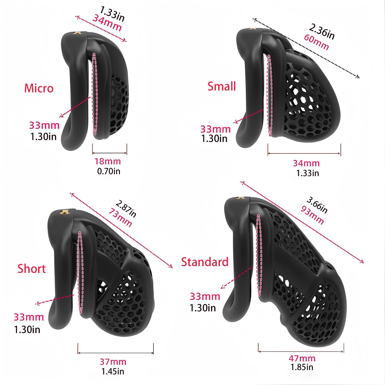 Cage Chastetée pour Homme Cage de Chasteté Pénis avec 4 Anneaux de Tailles Différentes Ceintures de Chasteté avec Serrure Invisible pour le Bondage du Pénis Sex Toys Chastity Cage (Micro,Pink)