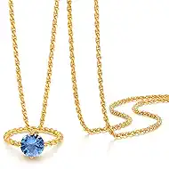 GNIRTSI Gold Diamond Ring Necklace for Women Month April Birthstone Diamond 14K Gold Plated Minimalist 2MM Twist Rope Chain Neck Jewelry 19.5"-21.5" Long