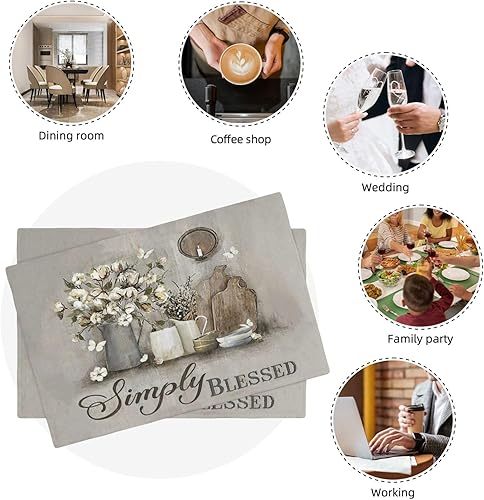 Miniatura 7 de Simply Blessed - Juego de 4 manteles individuales de doble cara para comedor, hogar, fiesta, decoración interior, 4 unidades, 12 x 18 pulgadas