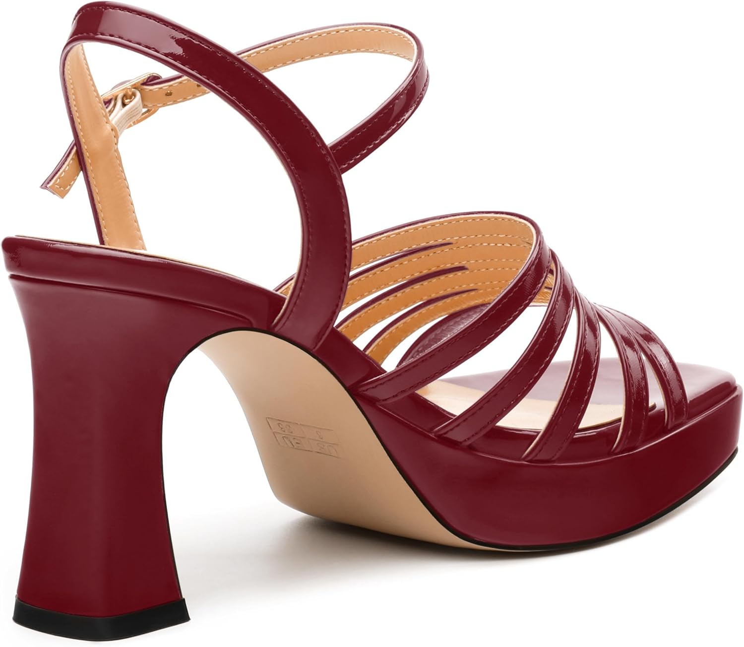 Women's Platform Sandals, Ankle Strap Square Open Toe Buckle Heels for Women, Fashion Solid Patent High Heel Sandals Shoes 3.35 inch - Image 5