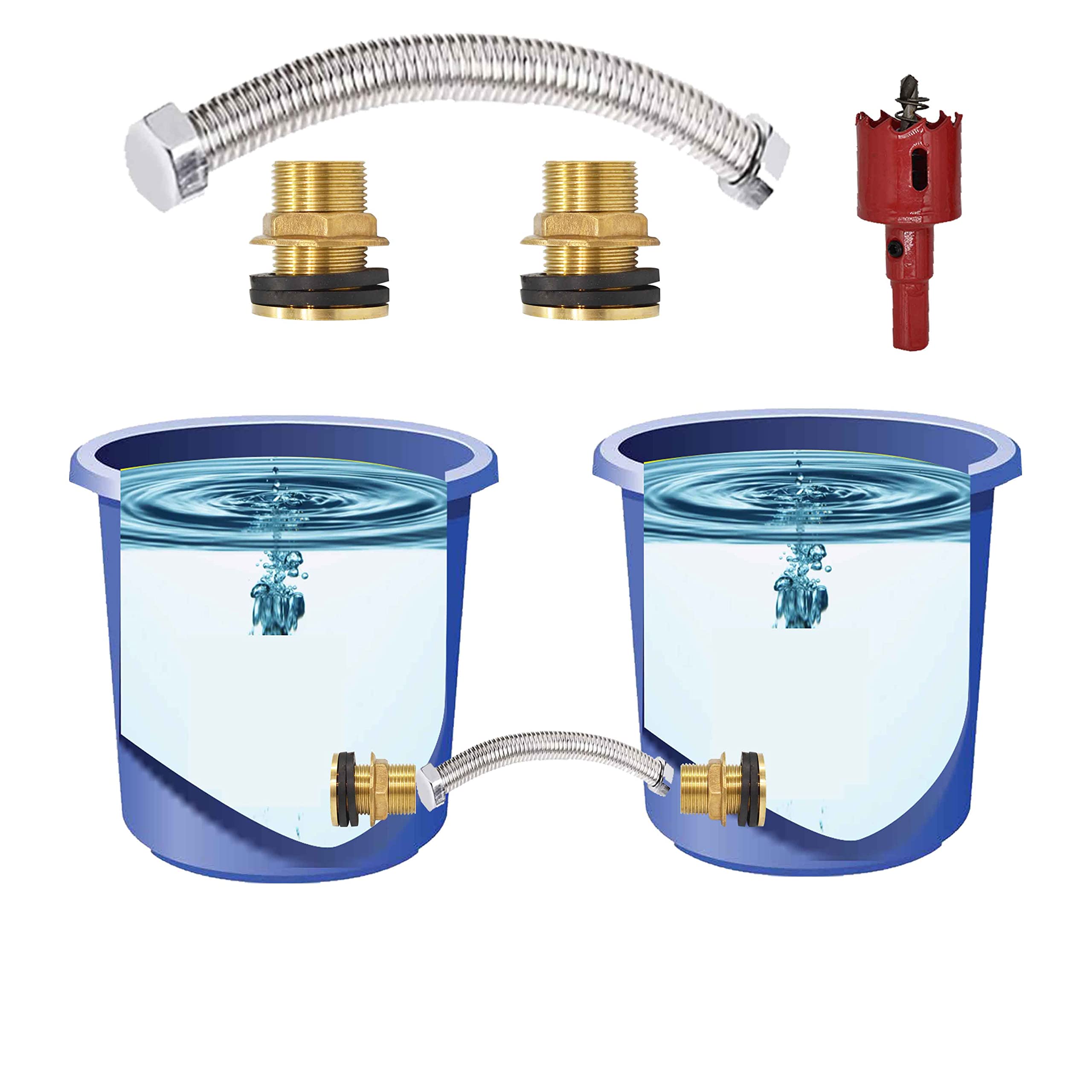 Hose Bulkhead Fitting Rain Barrel Water Tank Connector Fittings Bulk Head Connection Rain Barrel Kit Double Sided Hose Connector with Hole Opener (3/4