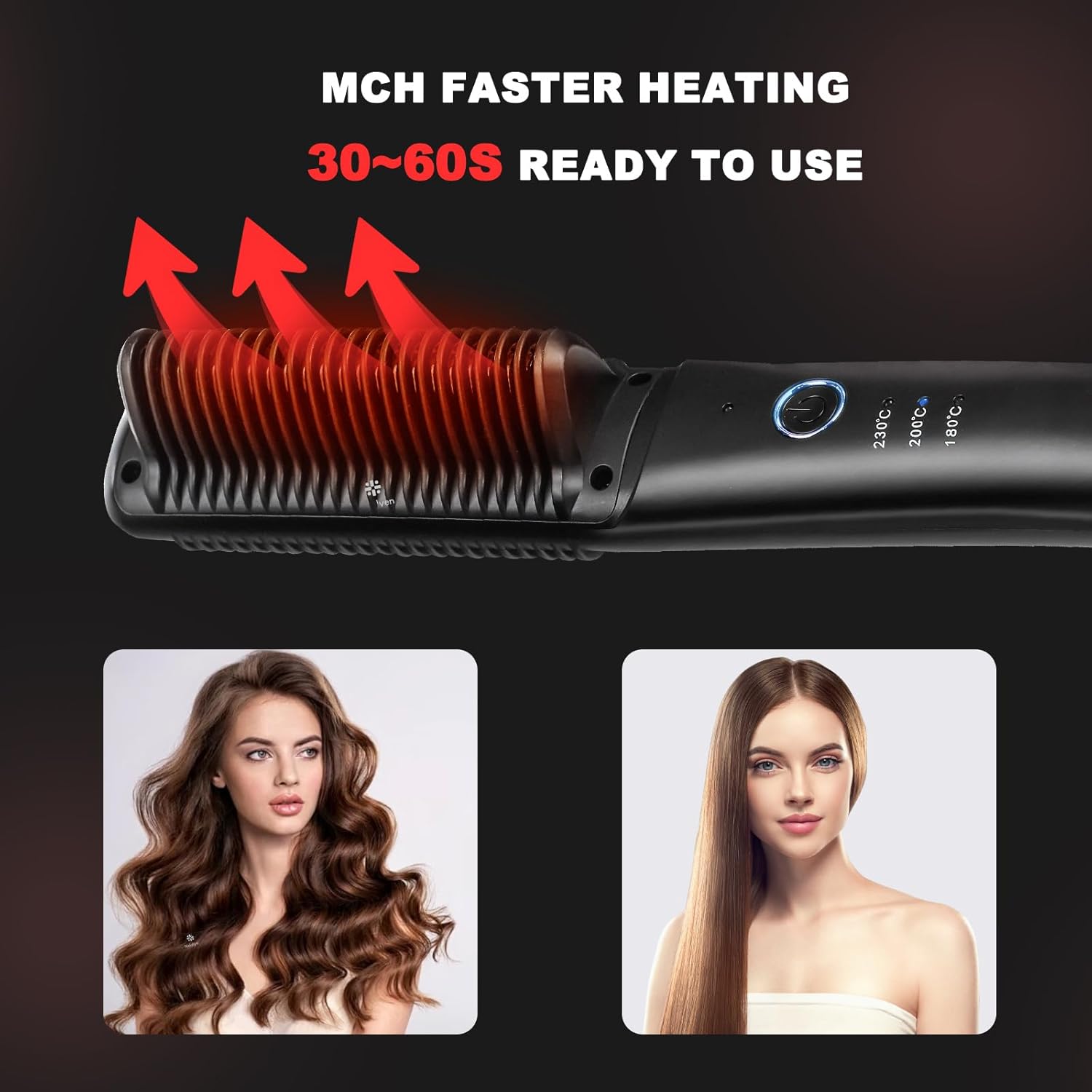Hair Straightener Brush Ionic Straightening Comb for Women Straight or Curly Hair,Smooth Styling, Lightweight Hot Comb Ceramic Coating Dual Voltage, Professional Styling Tools - Image 3