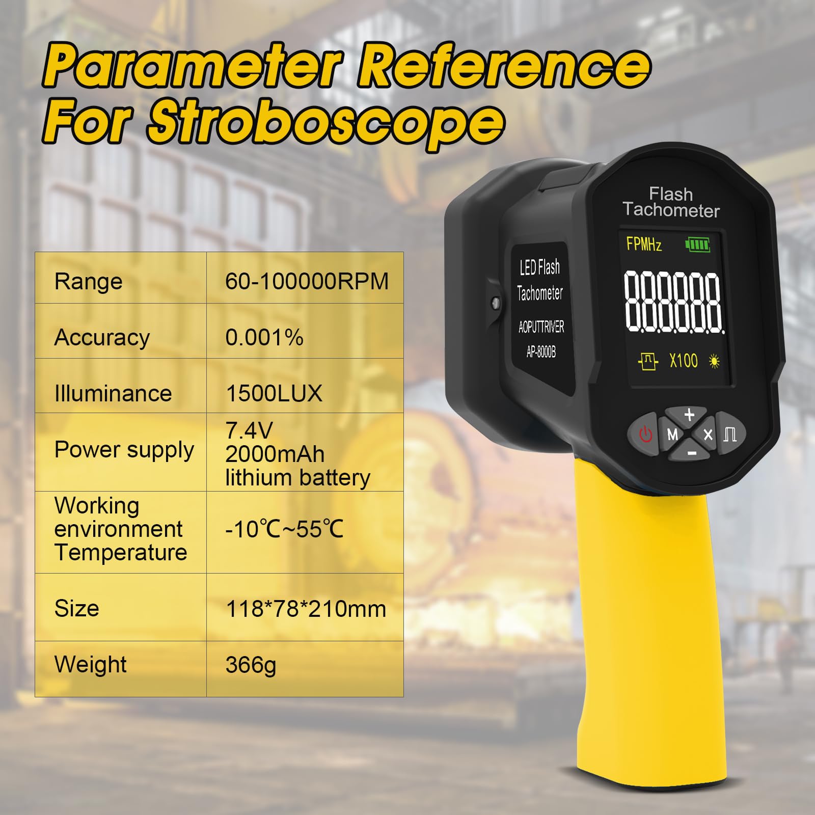 LED estroboscópico digital, tacómetro 60-100000RPM, 16 luces LED ajustable