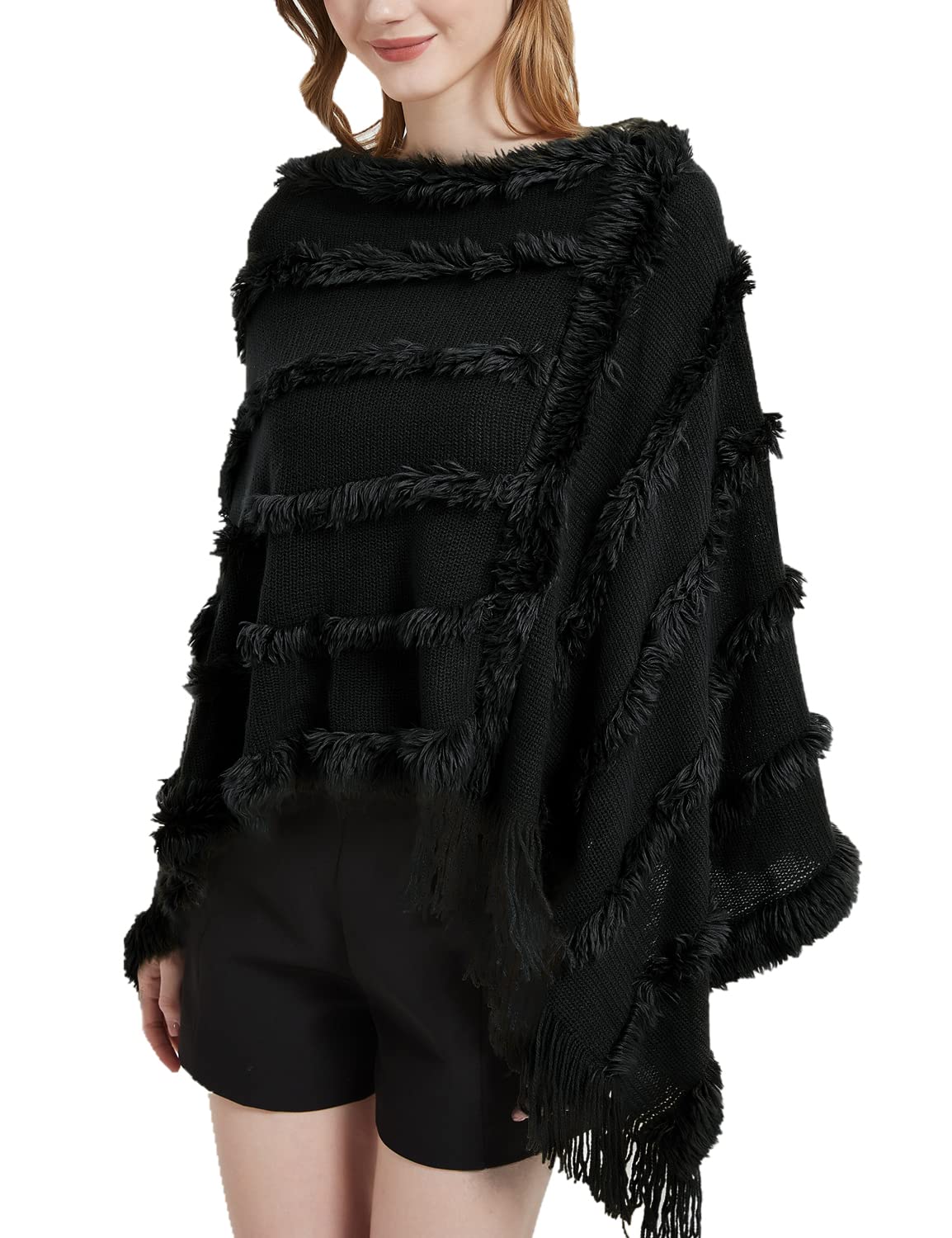 JFAN Poncho Donna Invernale Mantella Scialle in Maglia con Scollo a V Peluche Leggero Coprispalle Donna Elegante