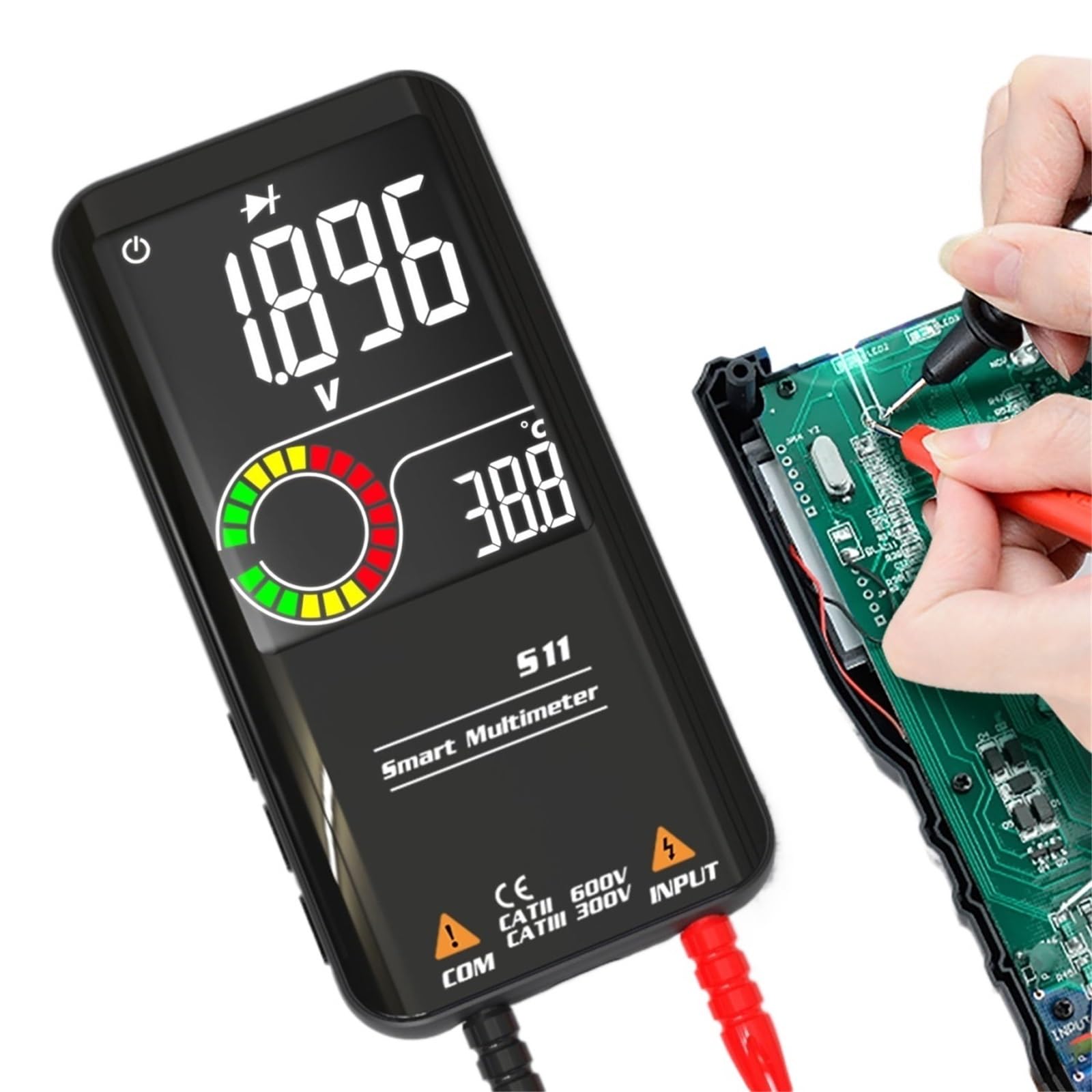 1 pz S10 / S11 / S20 Multimetro digitale intelligente Tensione CA Ohm Diodo NCV Hz Tester for cavi Display a colori(S10 Red AAA)
