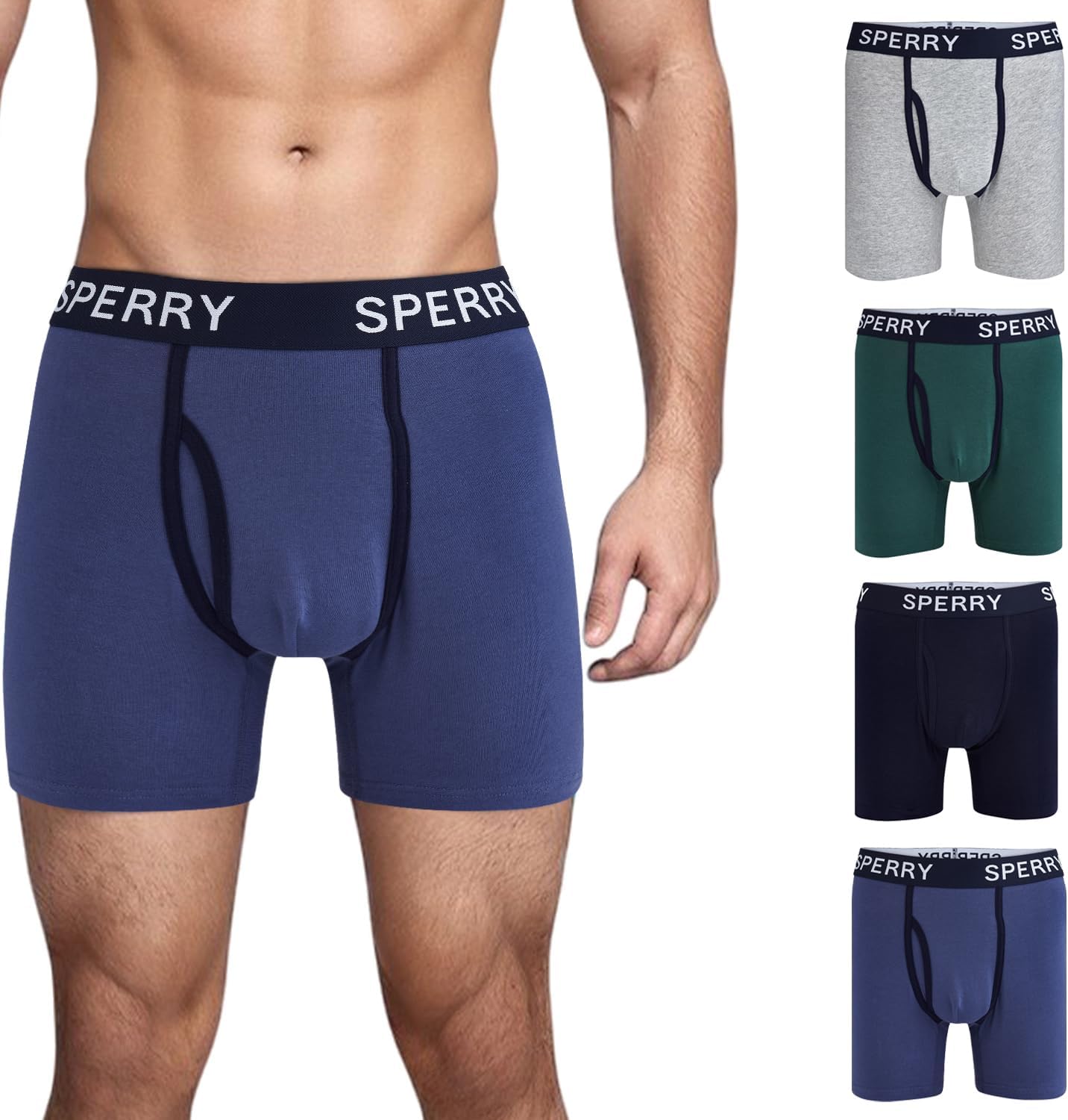 Sperry 4-Pack Mens Premium Cotton Stretch Boxer Briefs – Everyday Comfort Cotton Mens Boxer Briefs with Fly Pouch & 5” Inseam