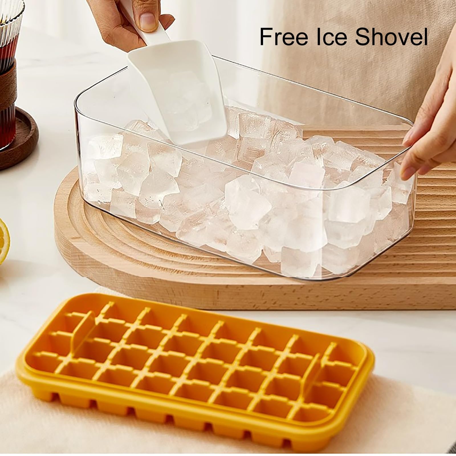 Silikon-Eiswürfelform mit Deckel, leicht zu drücken, Formen für Cockta und Getränke, quadratisch, Eiswürfelbereiter, Gefrierschrank, Aufbewahrungsbehälter, BPA-frei, Eismaschine (weiß)