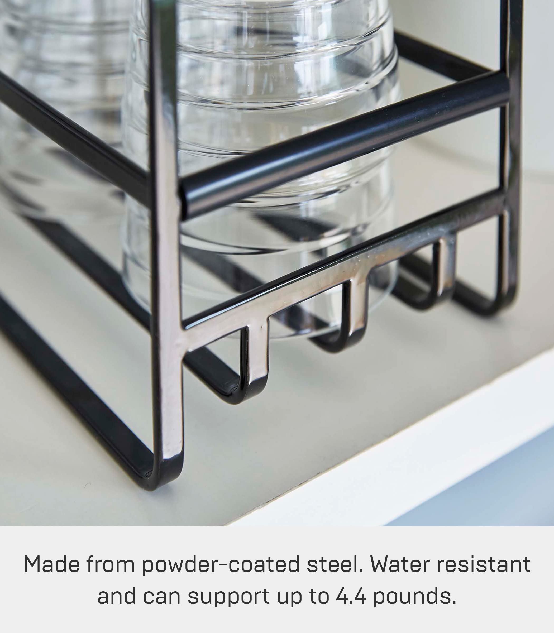 YAMAZAKI 5644 TOWER Slim Mug & Glass Rack, black, Steel/Silicone