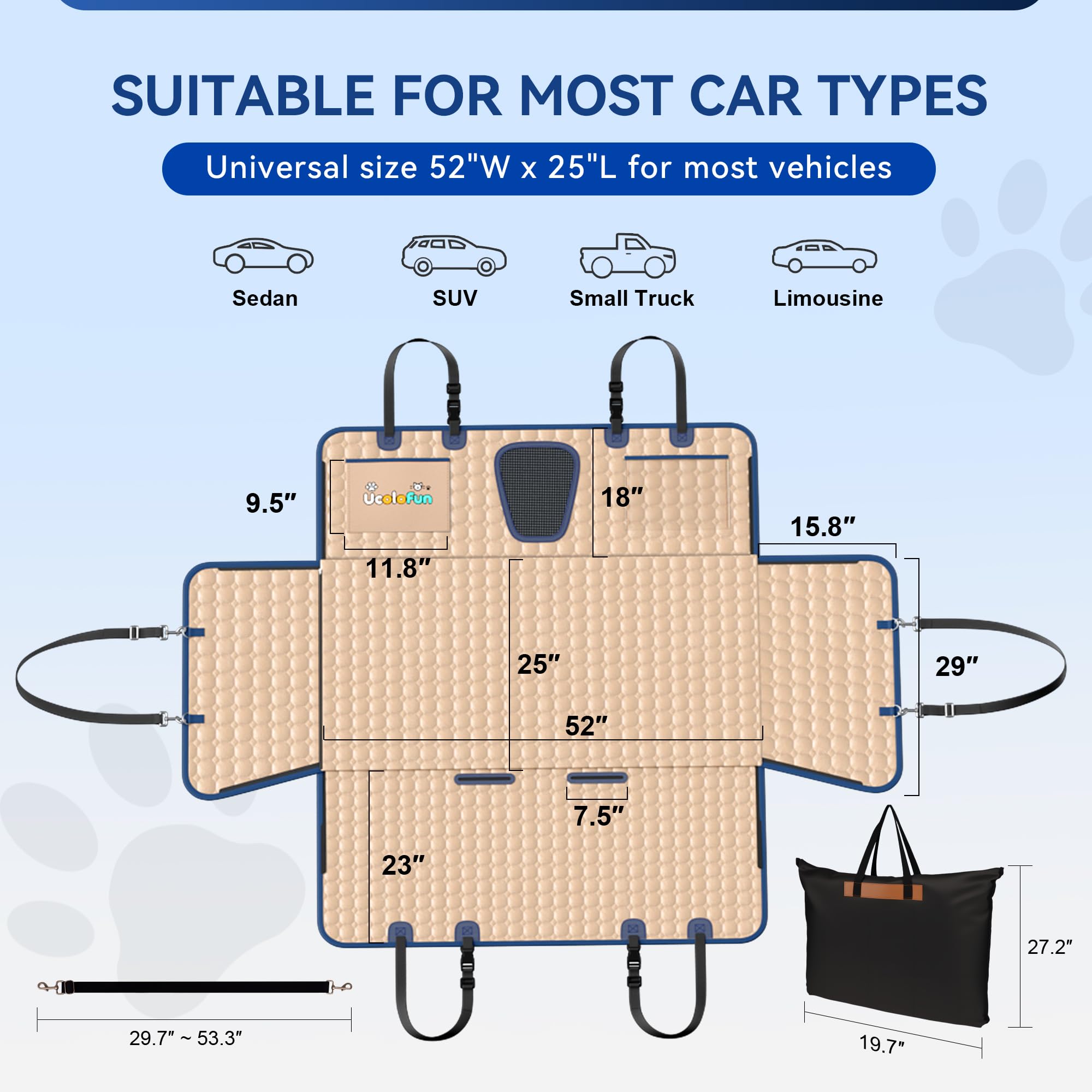 Hard Bottom Car Seat Cover for Dogs, 2025 Upgraded Leather Back Seat Extender Waterproof Dog Car Seat Cover for Back Seat, Non-slip Dog Car Hammock Backseat Pet Cover for Dogs in Car, Support 400LBs - image 7