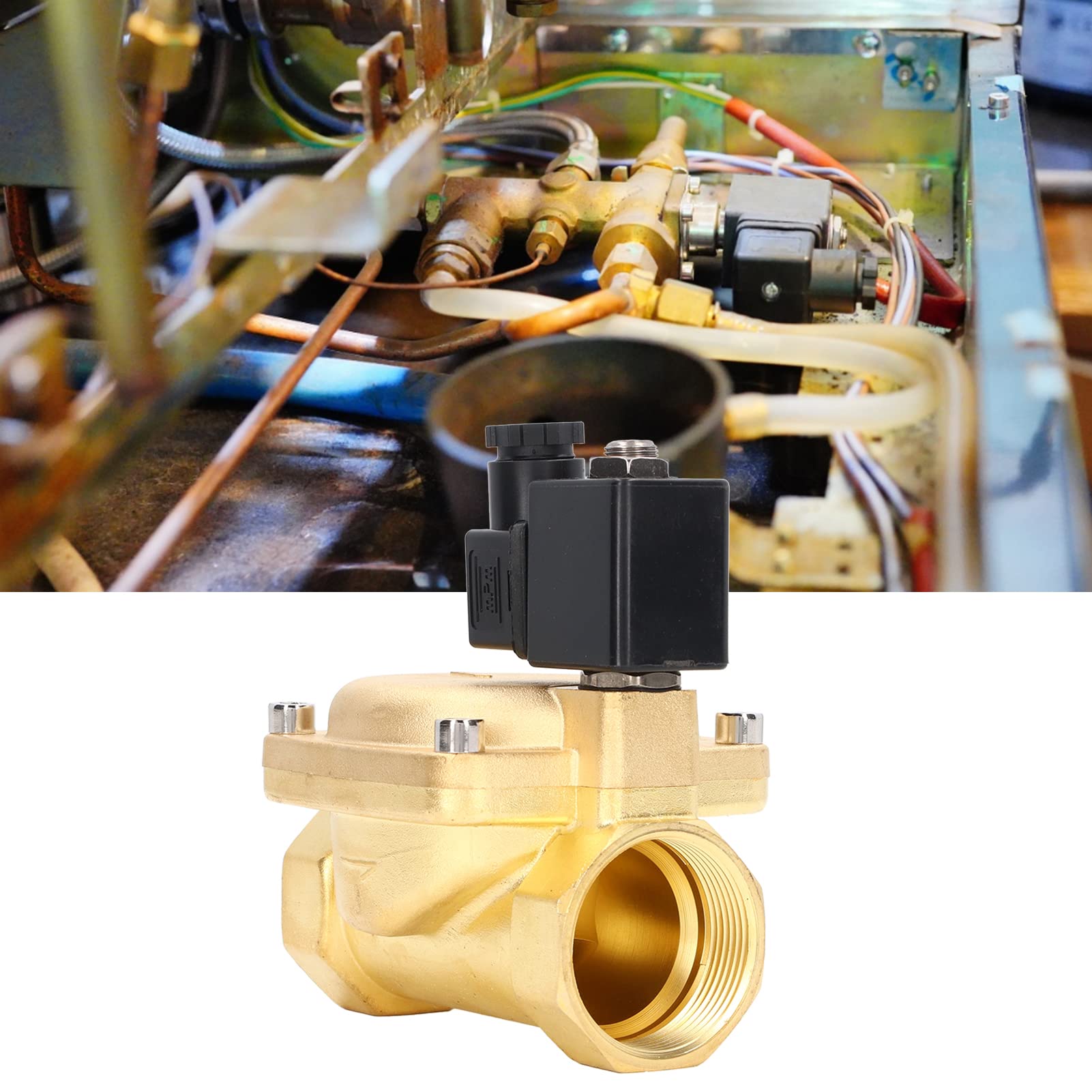 G1-1/2 Zoll Messing-Magnetventil, Messinggehäuse, vorgesteuertes Universal-Magnetventil, G1-1/2 Zoll Rohrgröße, 2 Positionen, 2 Wege, normalerweise geschlossen, Nitril-Butylen-Dichtung
