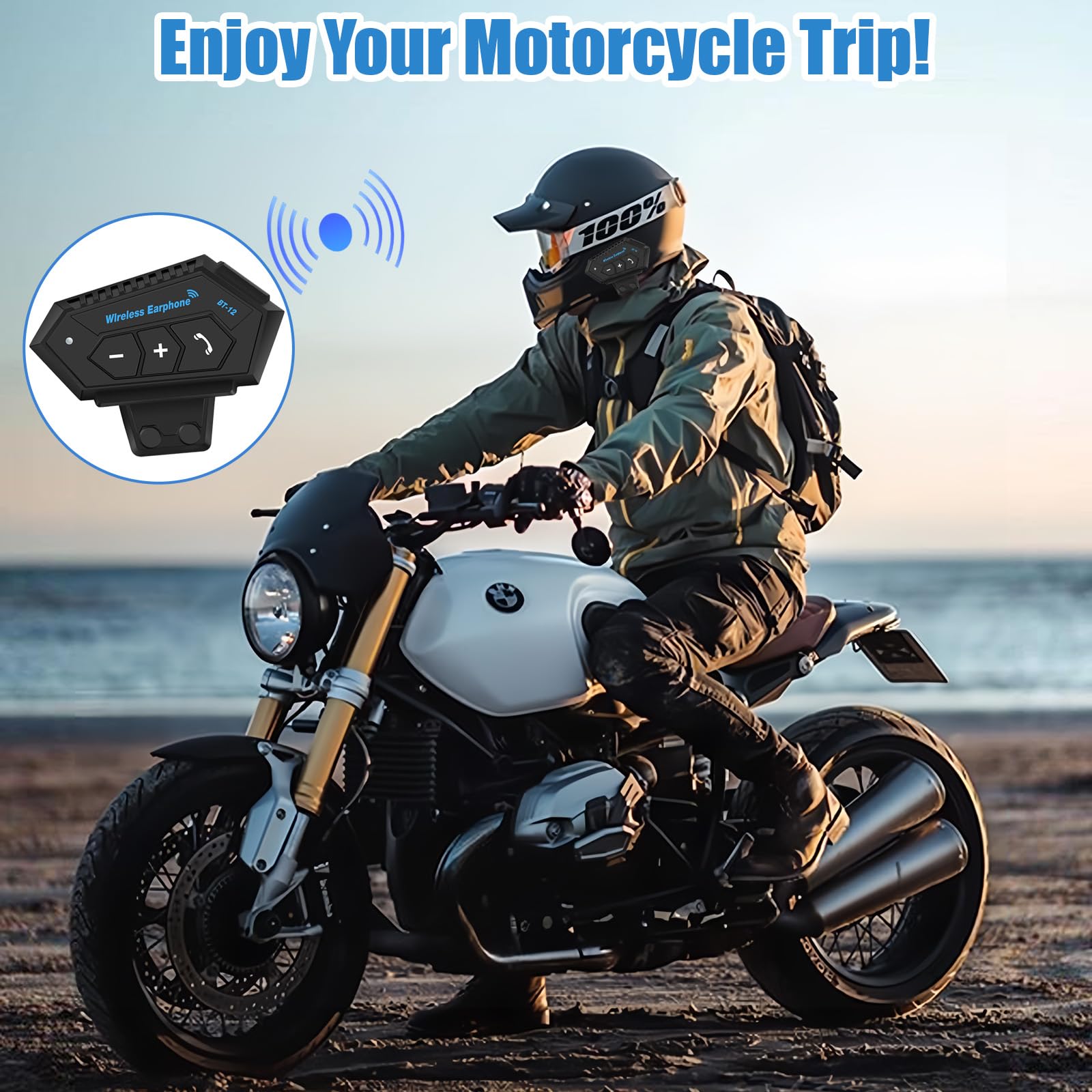 Motorradhelm Bluetooth 5.0 Headset, BT12B Wireless Kommunikationssystem Zubehör, Radfahren Intercom mit Lautsprecher Freisprechen, Geräuschreduzierung Moped Kopfhörer für Skifahren, Reiten, Klettern