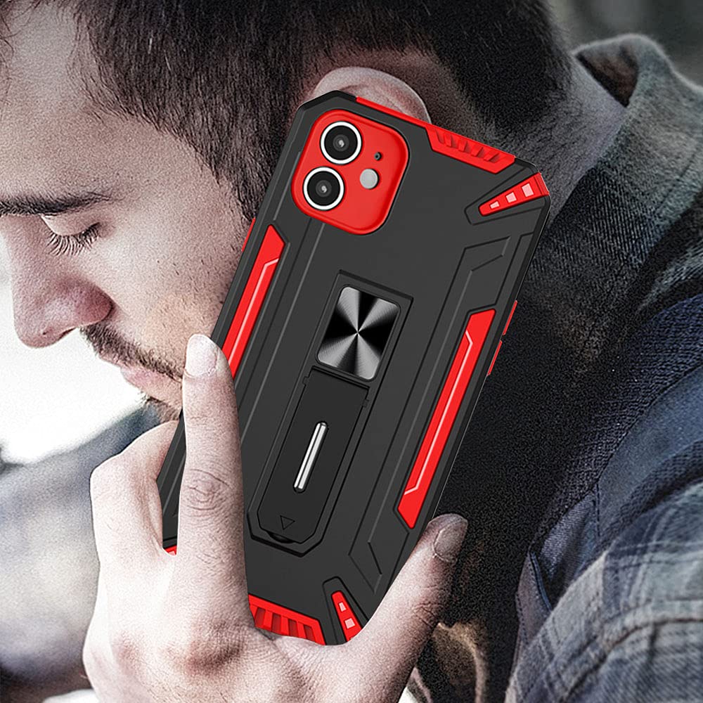 TUUTPU Cover per iPhone XR, Custodia Scorrevole Protezione Fotocamera Militare Antiurto Case con 360° Magnetica Anello Rotante Supporto e TPU Silicone + PC Bumper All'aperto, Nero