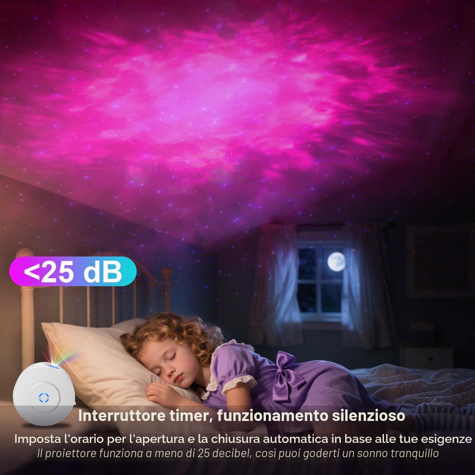 Proiettore Aurviv Smart Starry Sky, proiettore Galaxy Wi-Fi con telecomando, app e controllo vocale, proiettore planetario per decorare la stanza, proiettore di stelle per bambini e adulti