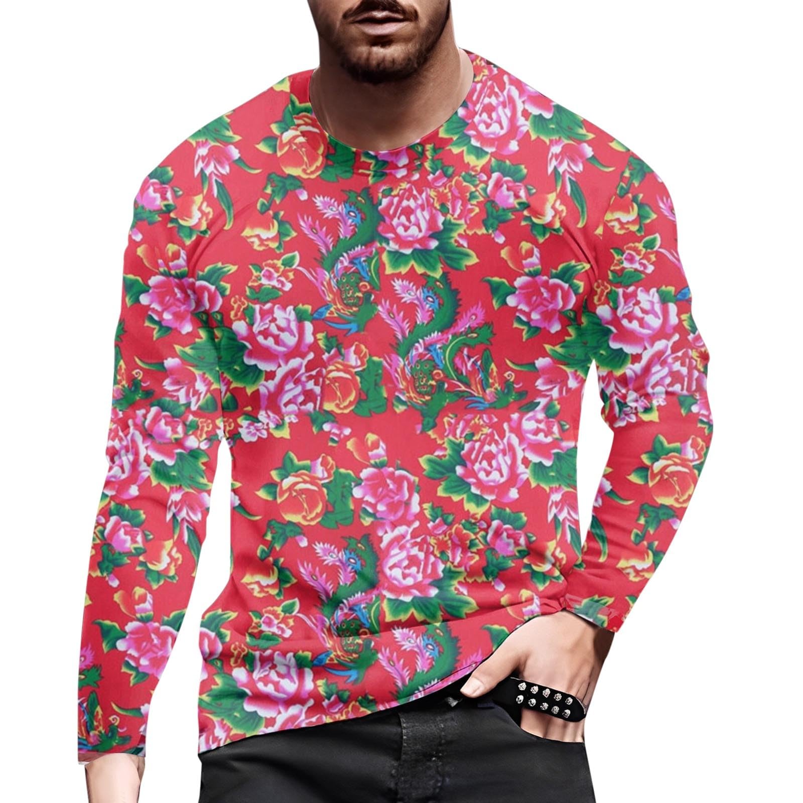 Chemise décontractée masculine imprimé floral rose S - 6