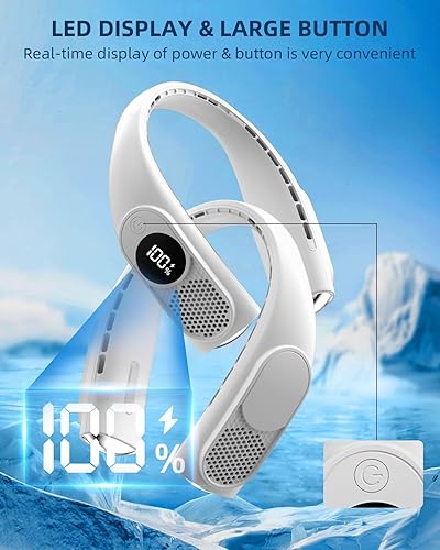 Miniatura 6 de JIAGE Ventilador de cuello, ventilador portátil manos libres sin aspas, recargable de 5200 mAh, enfriamiento de 360 con 3 velocidades, pantalla LED