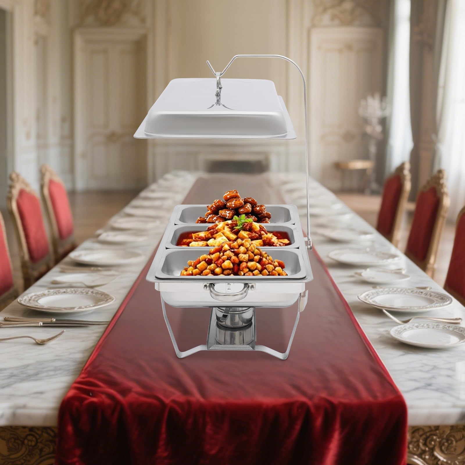 Catering-Wärmer Edelstahl 3x3L mit Brennpaste-Halter – Warmhaltebehälter Buffet für Party & Hochzeit mit Deckel & Griffen – Gastro Speisewärmer