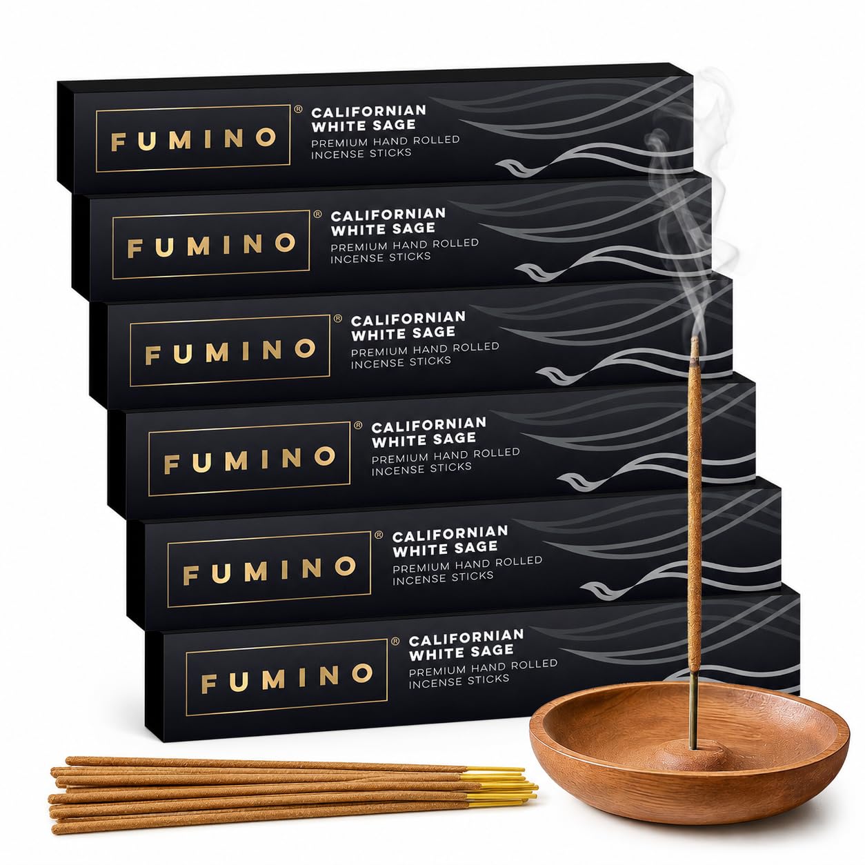 Fumino Black Incense Sticks Californian White Sage 84 Pack 6 Boxes - Handmade Low-Smoke