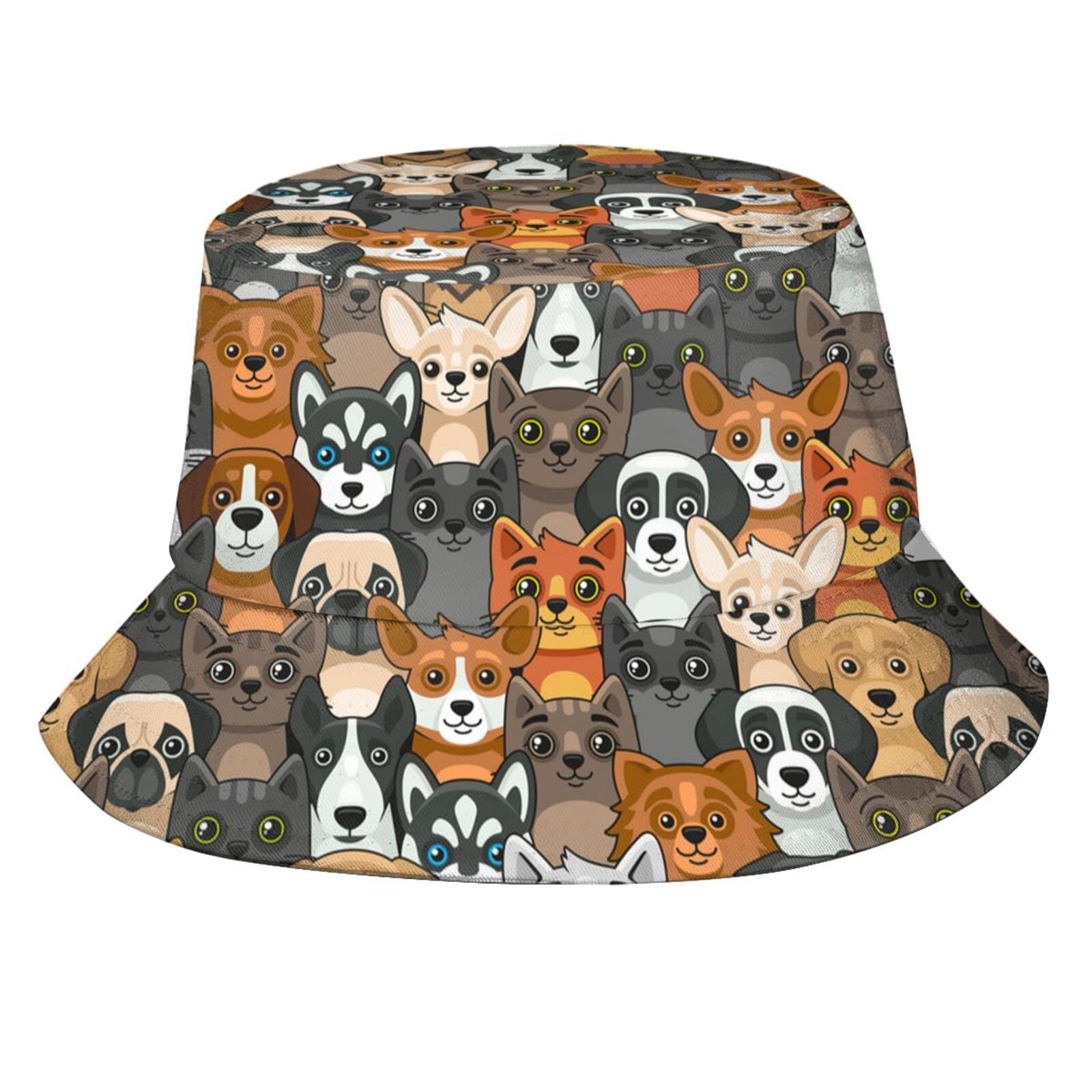 Fxuyyok Bonito sombrero de pescador con estampado de perro de dibujos animados, divertido diseño de animales, gorra de pescador, reversible, plegable, para mujeres y hombres