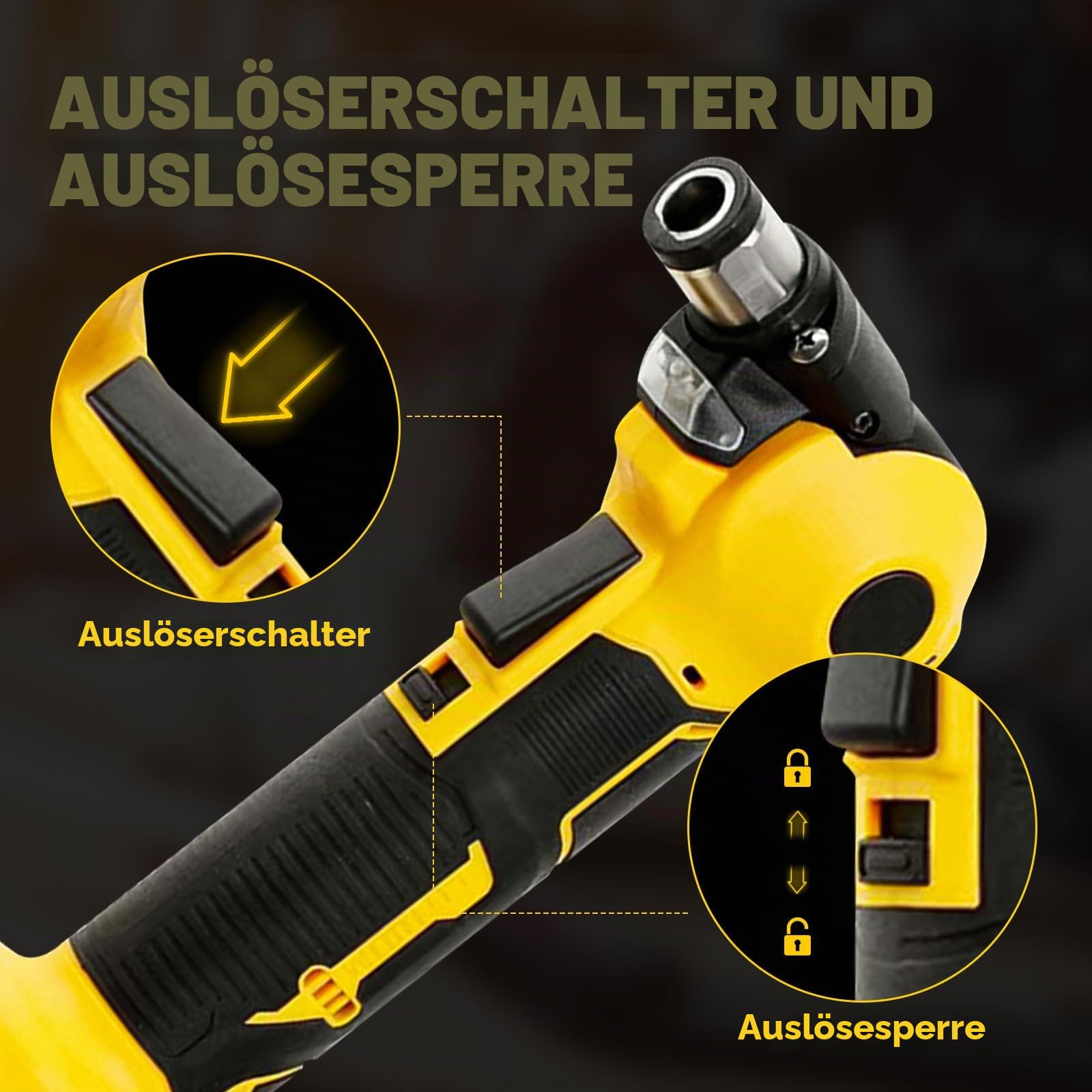 Akku Autohammer für Dewalt 20V Akku, Elektrischer Nagelhammer mit 3 Positionen verstellbarem Kopf, Magnetische Spannzange zum Bohren in Holz und Weichmetallen (Keine Batterie)