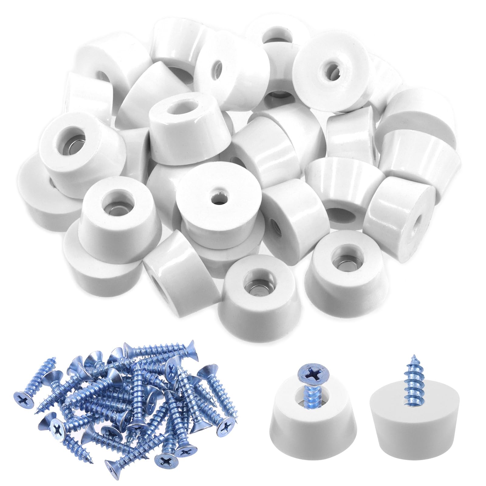 Keadic 20-Pack Non-Slip Rubber Feet For Furniture – 38x30x17mm White With Screws & Built-in Washer – For Chairs, Tables, Sofas