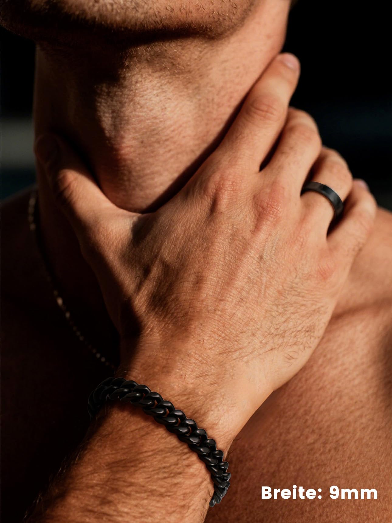 Bestyle Armband Herren Schwarz Panzerkette Armbänder für Herren Edelstahl Glieder Armband für Männer Jungen Armkette Hip Hop Rapper Modeschmuck 9mm Breit, 19cm Lang