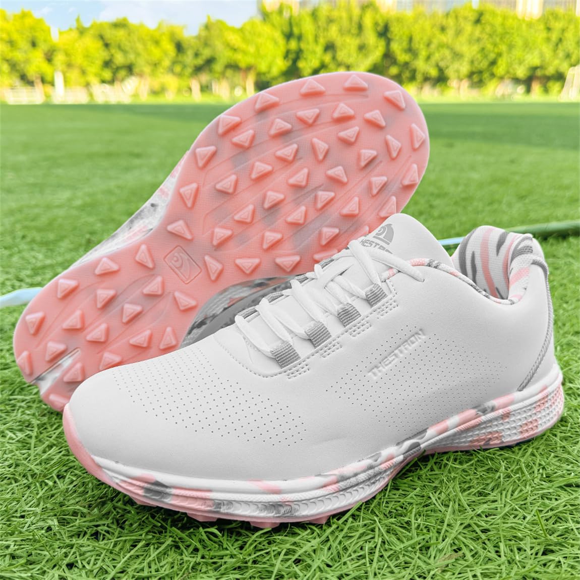 Damen Golfschuhe Spikeless Leder Leichte Golf Sport Turnschuhe Wasserdicht Stilvolle Golfschuhe