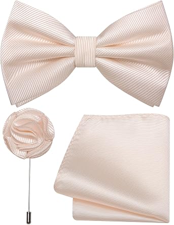 Solid Color Bow Tie Set Silk Woven Pre-tied Bowtie and Pocket Square with Lapel Pin Wedding Party