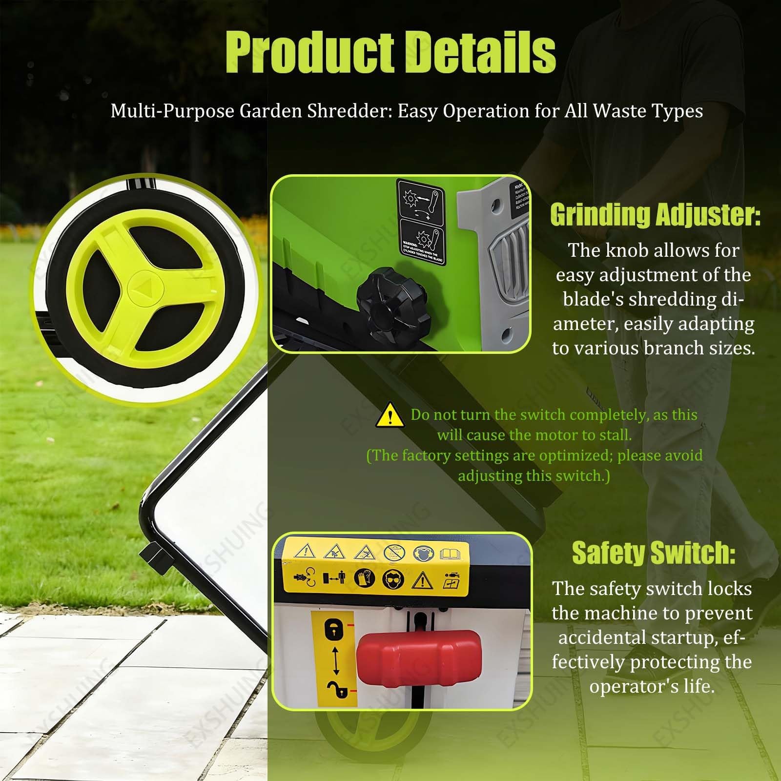 Trituradora De Ramas Y Madera, Biotrituradora Eléctrica De Jardín De 2800 W Con Capacidad De Corte De 45 Mm, Bolsa Extraíble De 60 L, Cuchillas Reversibles Y Sistemas De Seguridad