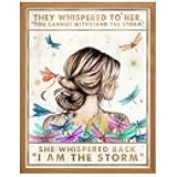 Motivational Boho Wall Art LARGE 11x14 FRAMED - She Whispered Back I Am The Storm - Positive Quotes Wall Decor - Inspirational Poster - Encouragement Gifts for Women - Rustic Living Room Home Decor